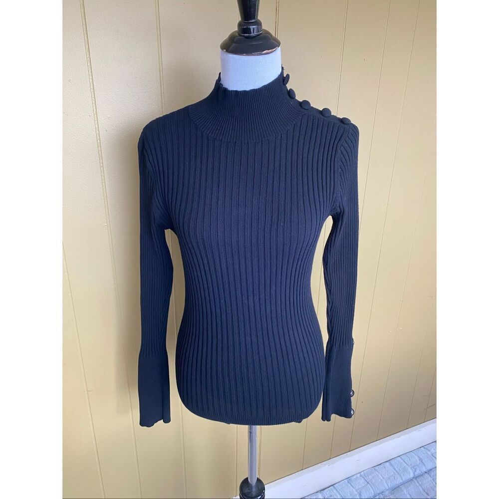 INC International Concepts women L mock Turtleneck ribbed sweater black
